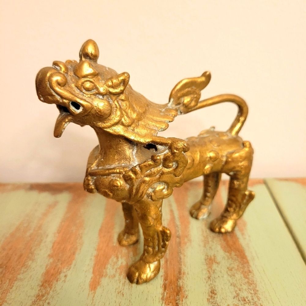 Heavy Chinese Bronze Incense Burner – Pixiu Qilin Guardian Foo Dog Statue